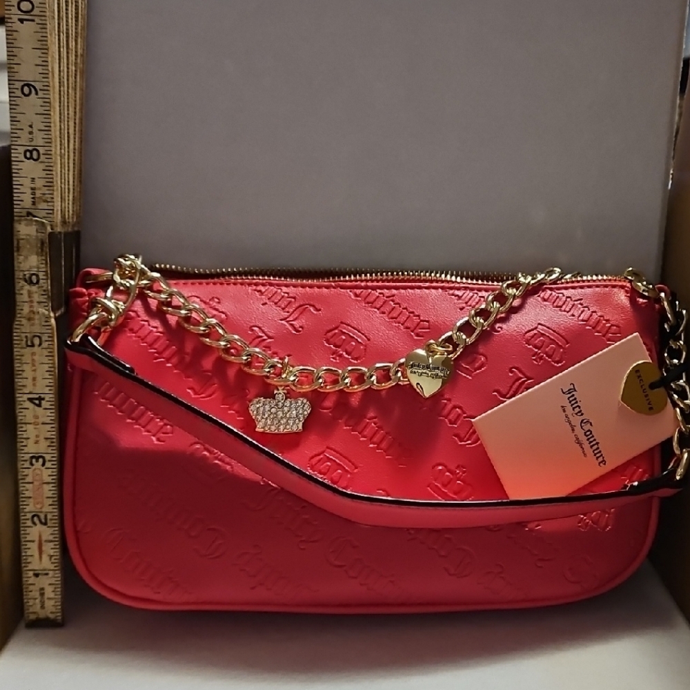 Juicy Couture Red Embossed Clutch with Gold Chain, NWT